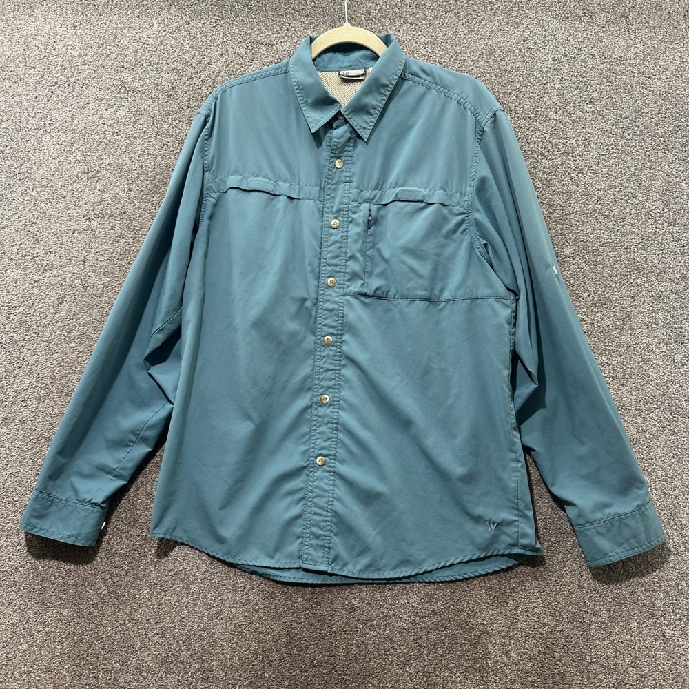 White Sierra Vented Fishing Shirt Mens Medium Blue Long Sleeve Camping Trail